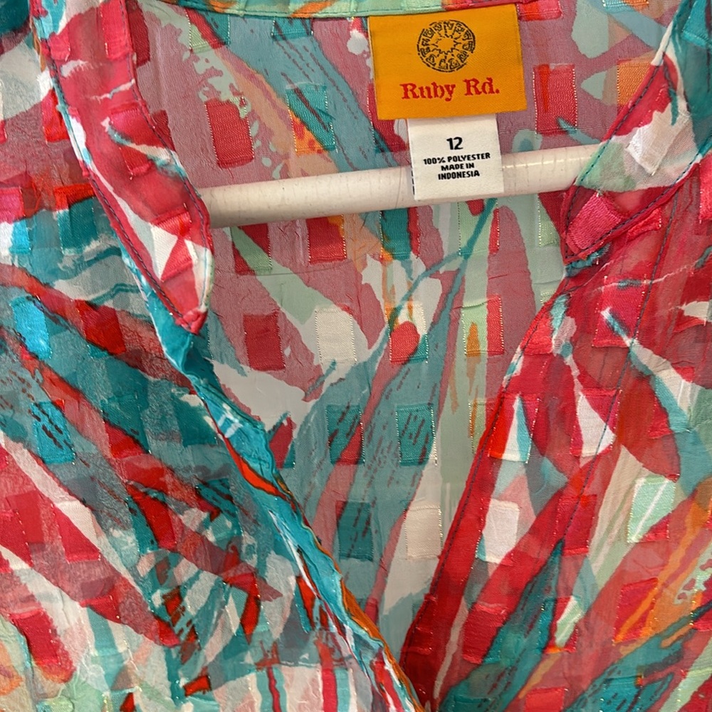 Ruby Rd. Colorful Button Blouse Spring Easter Abstract - Picture 2 of 9